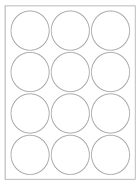 Label 140 | 8 1/2 X 11, 12 - 2.5" CIRCLES, GLOSS, PERMANENT ADHESIVE, 10 Sheets