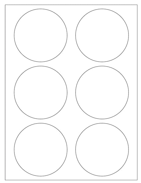 Label 145 | 8 1/2 X 11, 6 - 3.33" CIRCLE LABELS PER SHEET, GLOSS. PERMANENT PRESSURE SENSITIVE,, 10 Sheets