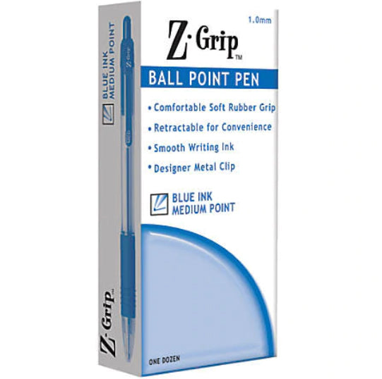 Z 22220 | Zebra Z-Grip Retractable Ballpoint Pen, Medium Point, Blue Ink, Dozen